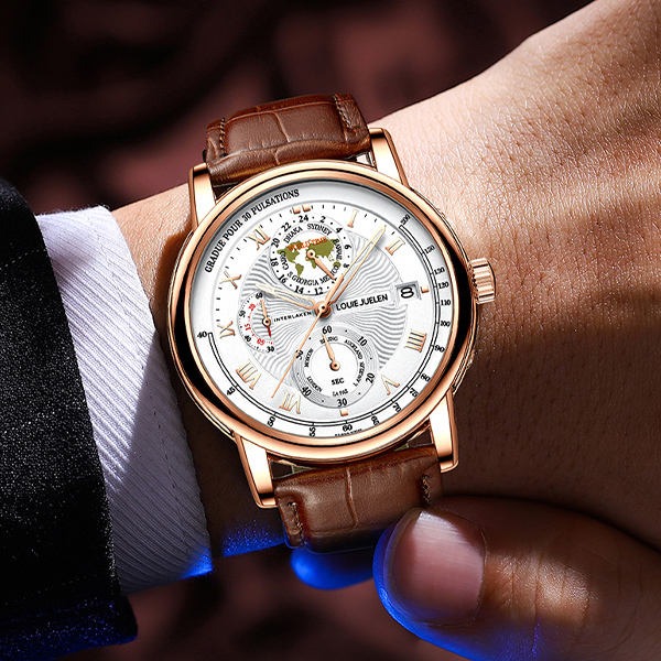 Louis Juelen Luxury Chronograph Leather Watch 